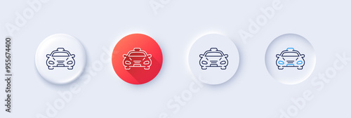 Taxi cab transport line icon. Neumorphic, Red gradient, 3d pin buttons. Car vehicle sign. Taxicab driving symbol. Line icons. Neumorphic buttons with outline signs. Vector
