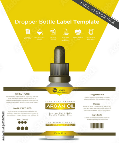 Argan oil 3d bottle label vector template