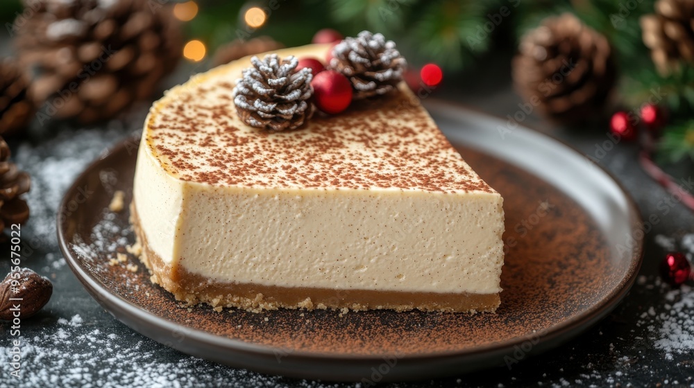 luxurious eggnog cheesecake topped with a dusting of nutmeg, perfect for christmas dessert concept banner idea luxurious eggnog cheesecake topped with a dusting of nutmeg, perfect for christmas dessert concept banner idea