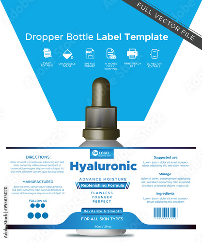 Hyaluronic Acid Seum 3d Bottle Label Vector Template photo