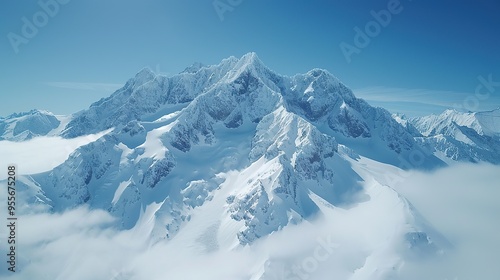 Snowy Mountain Peak Above the Clouds