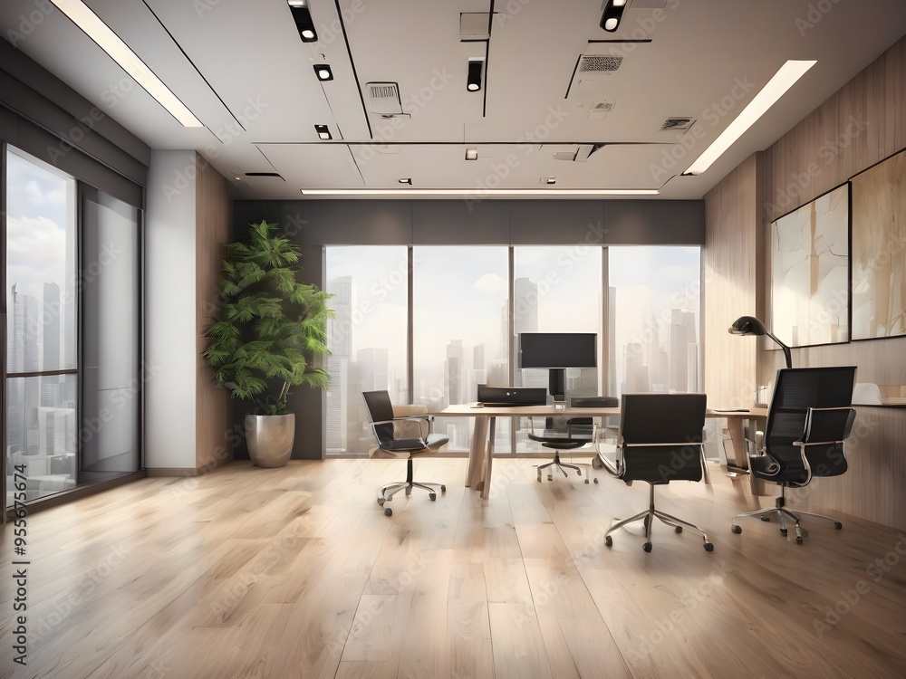 modern office interior with desk modern office interior with desk