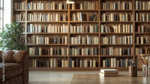 A blurred bookshelf wallpaper