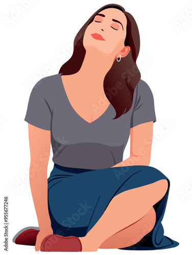 Beautiful young woman closing her eyes and taking a deep breath of fresh air