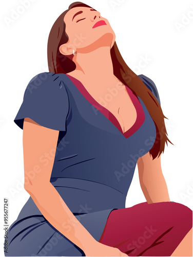 Beautiful young woman closing her eyes and taking a deep breath of fresh air