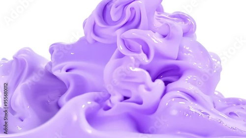 Abstract morphing iridescent purple cotton candy against a white background