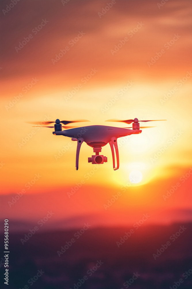 Drone against sunset Generative AI Drone against sunset Generative AI