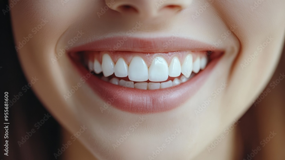 Fototapeta premium Perfect smile close up. Smiling woman. Smile background