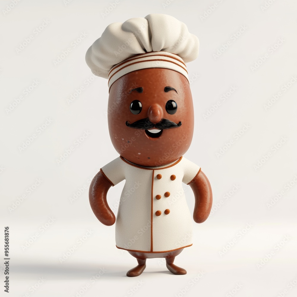 A cheerful cartoon sausage chef with a hat and a friendly smile. A cheerful cartoon sausage chef with a hat and a friendly smile.