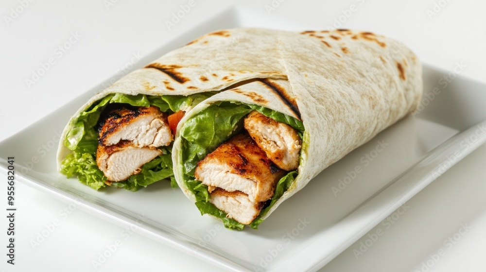 Delicious Chicken Wrap on a White Plate Delicious Chicken Wrap on a White Plate