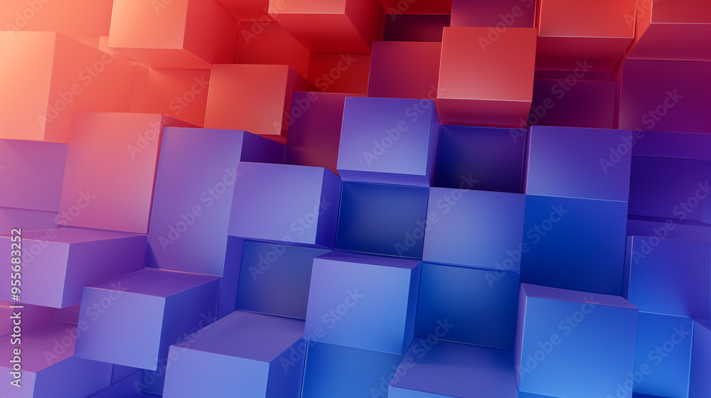 Abstract 3D Composition of Gradient Cubes in Red Purple and Blue Hues Abstract 3D Composition of Gradient Cubes in Red Purple and Blue Hues