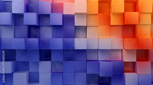 Modern Abstract 3D Gradient Cubes in Blue Red and Purple Tones