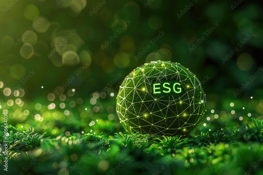 Green ESG ball symbolizes sustainable and ethical business practices. Green ESG ball symbolizes sustainable and ethical business practices.