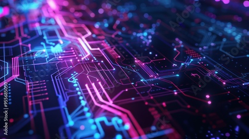 Wallpaper Mural Abstract Circuitry with Glowing Lines Torontodigital.ca