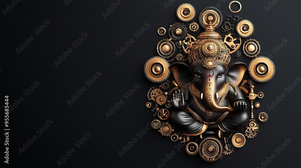 Ganesha with mechanical gears and cogs, steampunk design, brass and bronze elements, futuristic vibe Ganesha with mechanical gears and cogs, steampunk design, brass and bronze elements, futuristic vibe