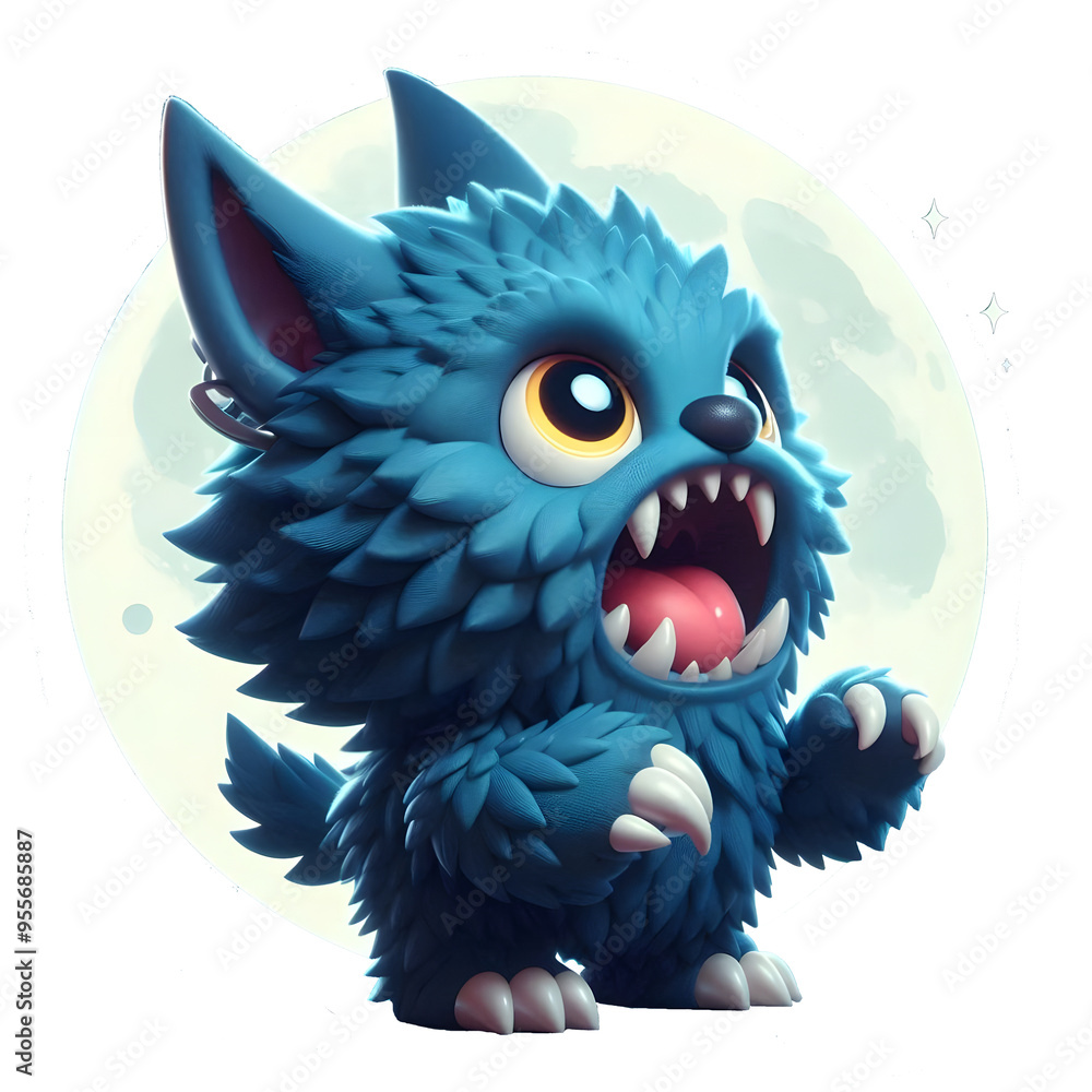 Adorable 3D Cute Werewolf Monster: A Cute Creature, isolated on transparent background.