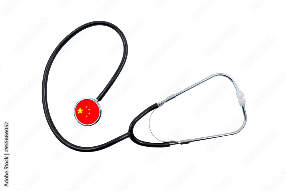 Stethoscope with a head shaped like the flag of China on a transparent background. Chinese healthcare system concept Stethoscope with a head shaped like the flag of China on a transparent background. Chinese healthcare system concept