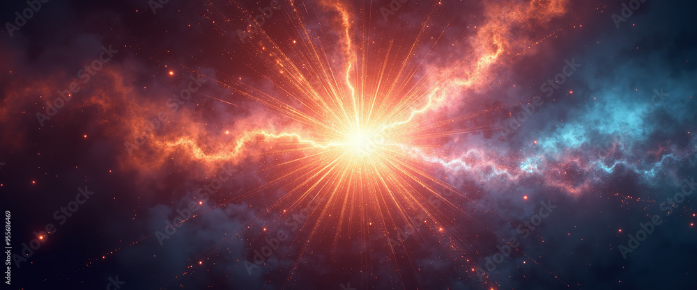Stunning supernova explosion lighting up the galaxy with colorful gas trails expanding outward across space in a radiant celestial event. Stunning supernova explosion lighting up the galaxy with colorful gas trails expanding outward across space in a radiant celestial event.