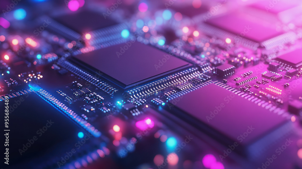 Obraz premium background illustration with high end chip technology in blue and pink color