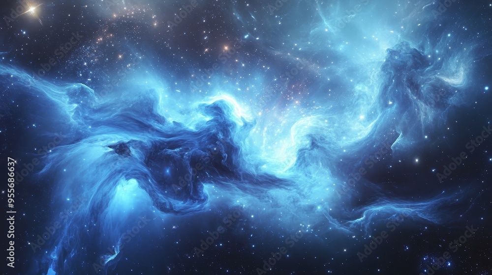 Abstract cosmic nebula with swirling gases and bright stars Abstract cosmic nebula with swirling gases and bright stars
