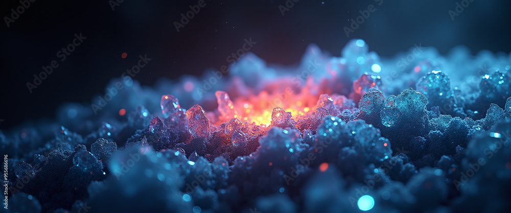 Fototapeta premium Crystalline asteroid surface with glowing minerals illuminating the dark void of space creating a mysterious and captivating cosmic visual.