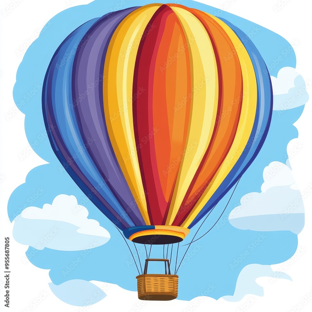 Obraz premium Cartoon-style clipart of a colorful hot air balloon floating in the sky