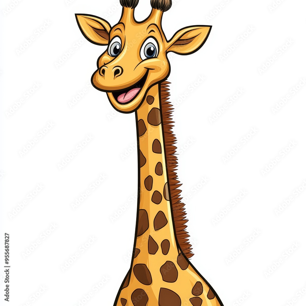 Obraz premium Cartoon-style clipart of a smiling giraffe with a long neck