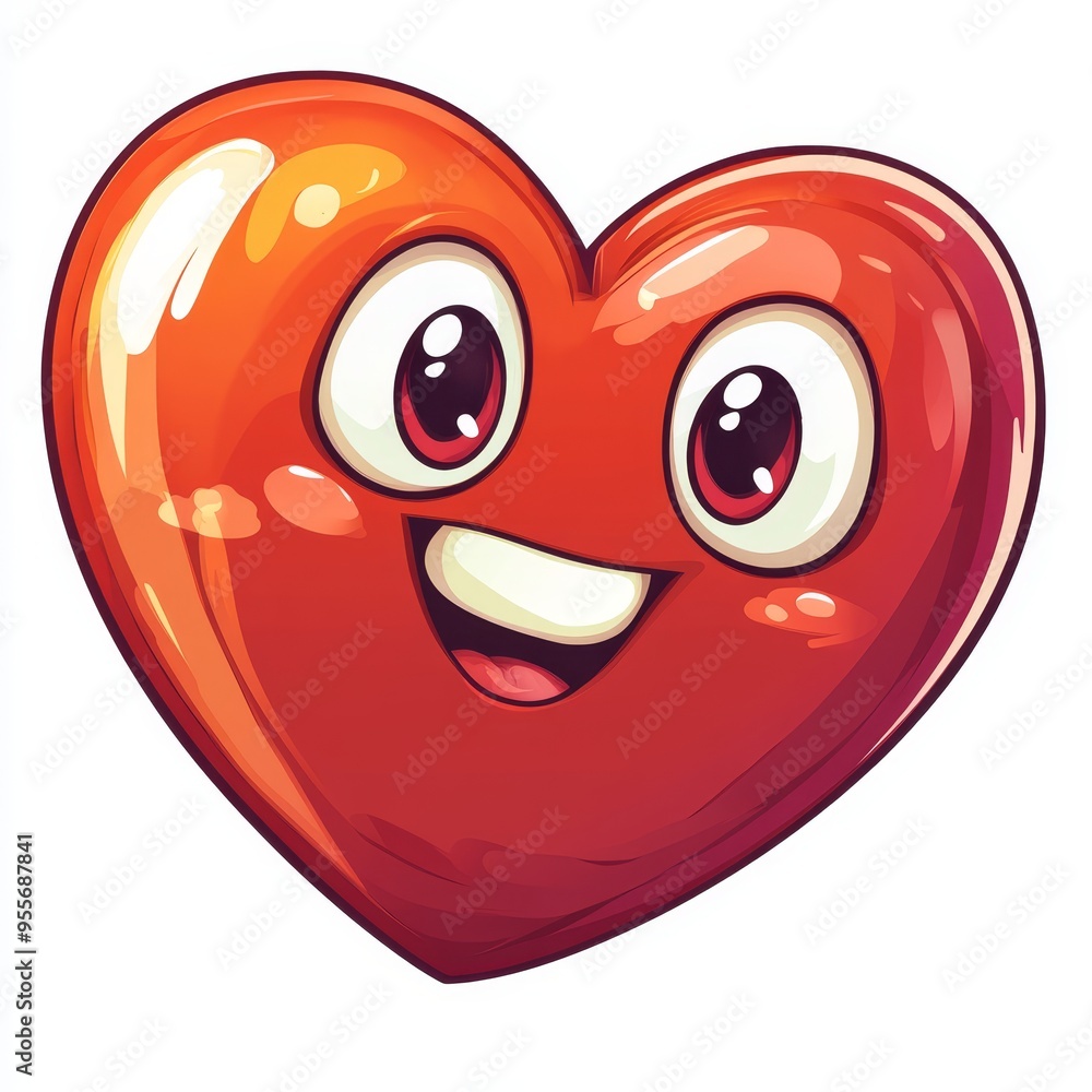 Fototapeta premium Clipart of a bright red heart with a cheerful expression, cartoon style 