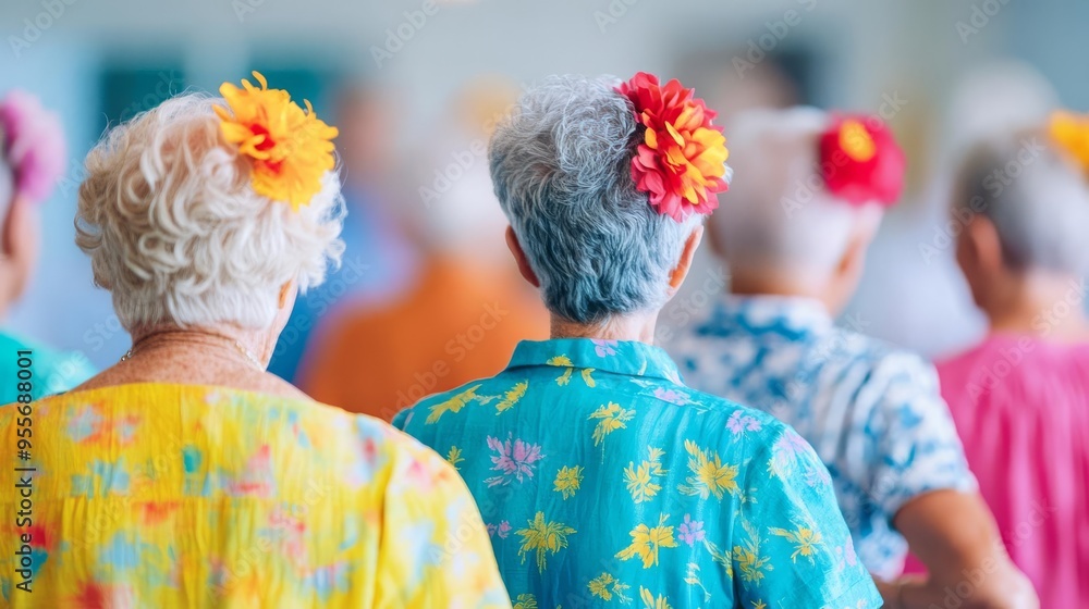 Obraz premium Group of seniors attending a dance performance, watching and enjoying, colorful and lively