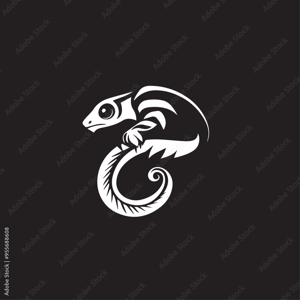 Naklejka premium Chameleon in cartoon, doodle style . Image for t-shirt, web, mobile apps and ui. Isolated 2d vector illustration in logo, icon, sketch style, Eps 10, black and white. AI Generative
