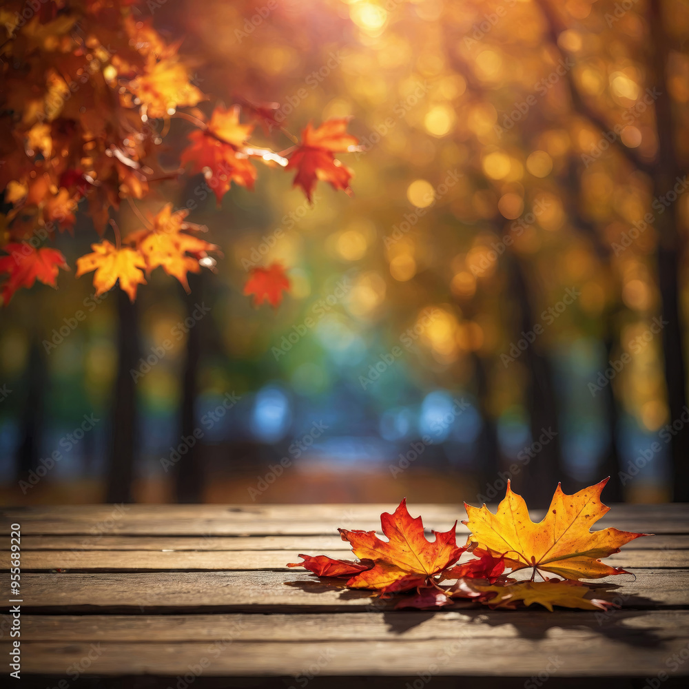 Obraz premium Autumn postcard photo with blurred background , bright photo on a sunny day , autumn screensaver for phone
