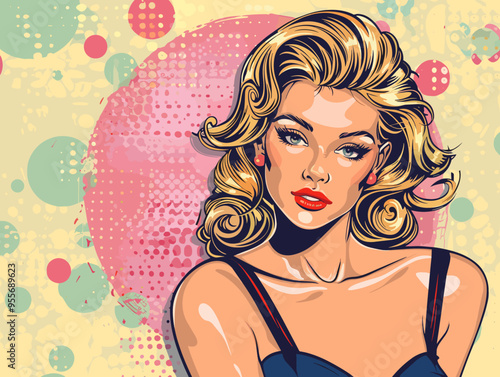 Beautiful blonde woman with long hair. Vector illustration in pop art style