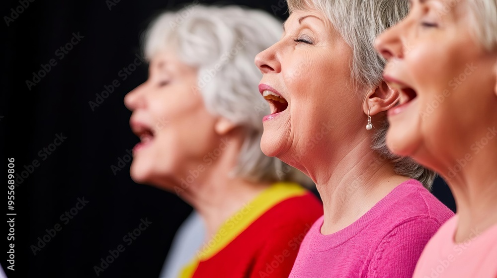 Seniors attending a community choir rehearsal, singing together, vibrant and harmonious setting Seniors attending a community choir rehearsal, singing together, vibrant and harmonious setting