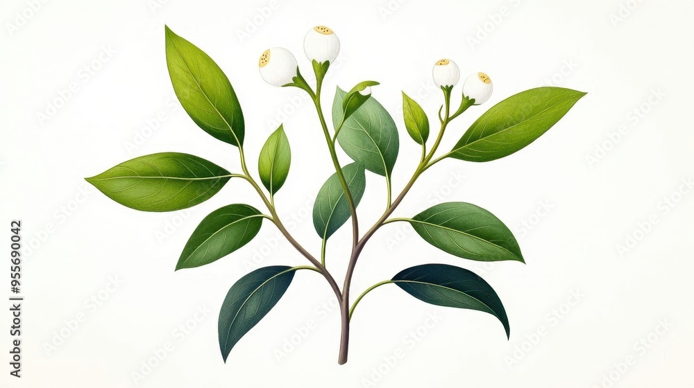 Naklejka premium A botanical illustration of a plant that is used in traditional medicine, with a focus on capturing the plant's medicinal properties.