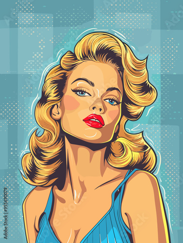 Pop art woman in pin up style. Vector illustration in retro style