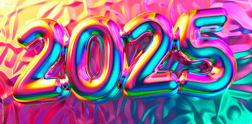 The numbers representing 2025 are vibrant and reflective, blending colors against a dynamic abstract background, capturing a sense of celebration for the upcoming year The numbers representing 2025 are vibrant and reflective, blending colors against a dynamic abstract background, capturing a sense of celebration for the upcoming year