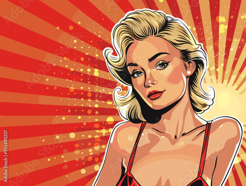 Pop art woman in pin up style. Vector illustration in retro style