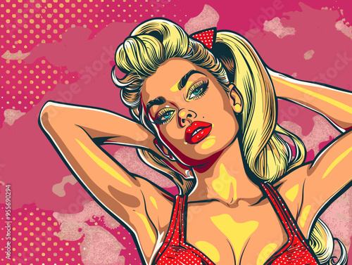 Pop art woman in pin up style. Vector illustration in retro style