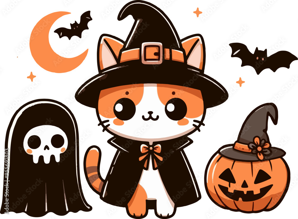 Fototapeta premium cute cartoon vectod halloween cat