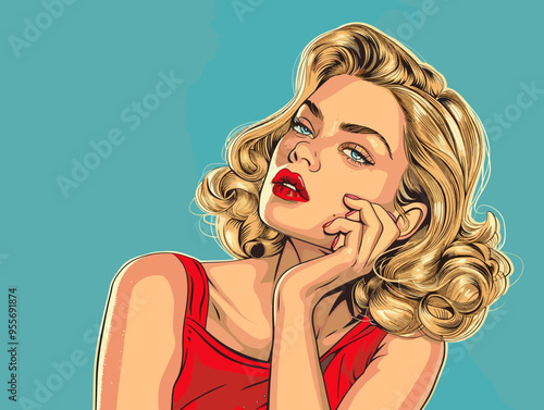 Beautiful blonde woman. Pop art retro vector illustration. Comic book style imitation