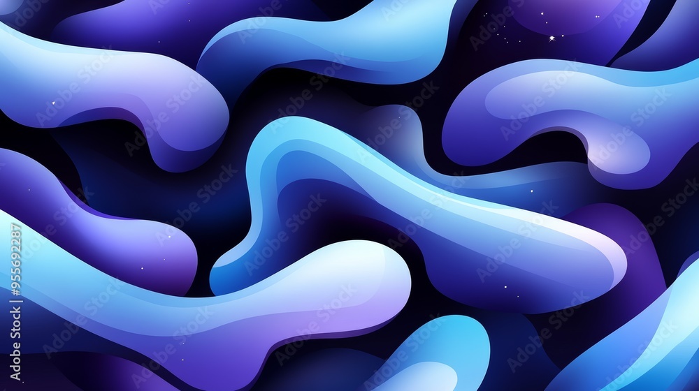 Obraz premium Abstract fluid wave shapes in blue and purple gradient