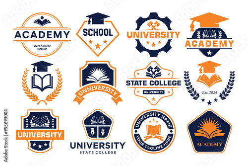 University badge logo. School emblem logo design collection