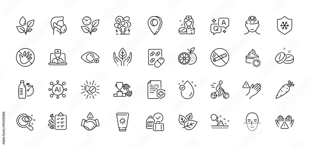 Do not touch, Cyclist and Capsule pill line icons pack. AI, Question and Answer, Map pin icons. Dont handshake, Medical mask, Dont touch web icon. Leaves, Clean skin, Sun cream pictogram. Vector Do not touch, Cyclist and Capsule pill line icons pack. AI, Question and Answer, Map pin icons. Dont handshake, Medical mask, Dont touch web icon. Leaves, Clean skin, Sun cream pictogram. Vector