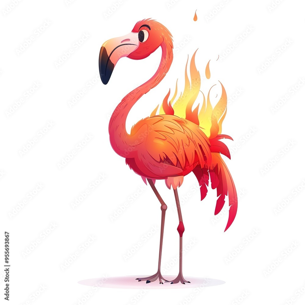 Obraz premium Flamingo flame animal cartoon isolated whitebackground 16:9