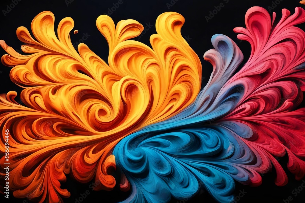 Abstract background with waves. Colorful paint splatters. Abstract background. Splashes of water on black. Explosion of colored paints. Close up view Abstract background with waves. Colorful paint splatters. Abstract background. Splashes of water on black. Explosion of colored paints. Close up view