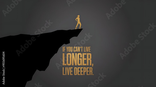 IF YOU CAN'T LIVE LONGER, LIVE DEEPER qoute background with golden silhoutte of a person created with generative ai photo