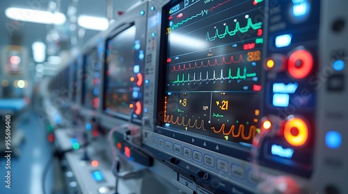Wallpaper Mural Close-up view of medical monitors with vital signs displayed on the screen. Torontodigital.ca