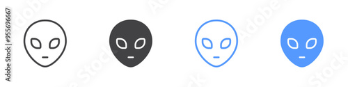 Alien icon Flat set in black and white color