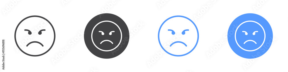 Angry emoji icon Flat set in black and white color Angry emoji icon Flat set in black and white color
