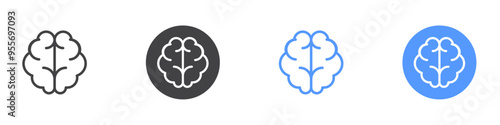 Brain icon Flat set in black and white color